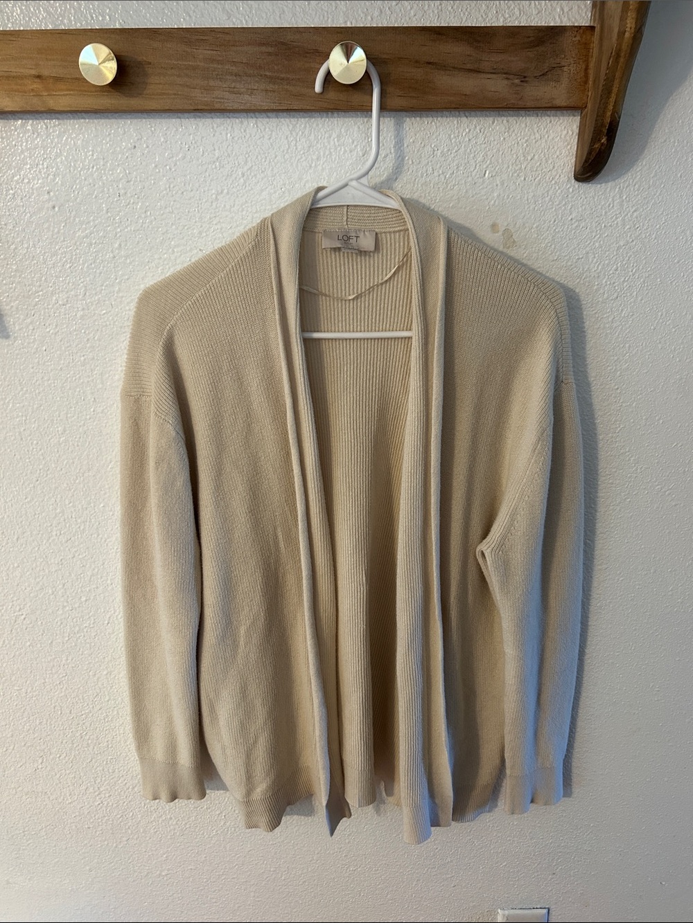 LOFT Cream Open-Front Lightweight Cardigan